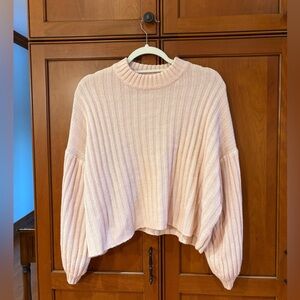 Princess Polly Cozy Pink Ribbed Sweater Size XS/S, Balloon Sleeves